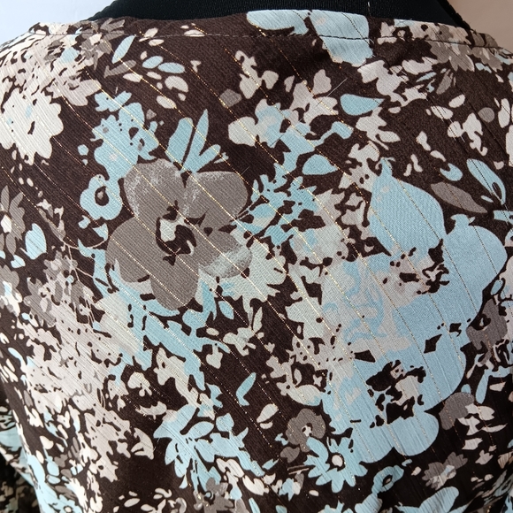 Tailor B. Moss Women's M Brown & Teal Floral Babydoll Style Long-Sleeve Top - Picture 8 of 8